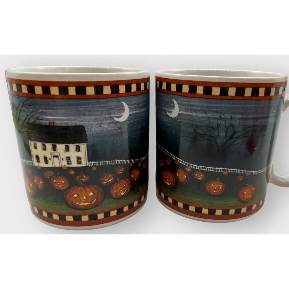 2 Halloween Mugs RET David Carter Brown Sakura‎ "PUMPKIN HOLLOW" Fall Salem